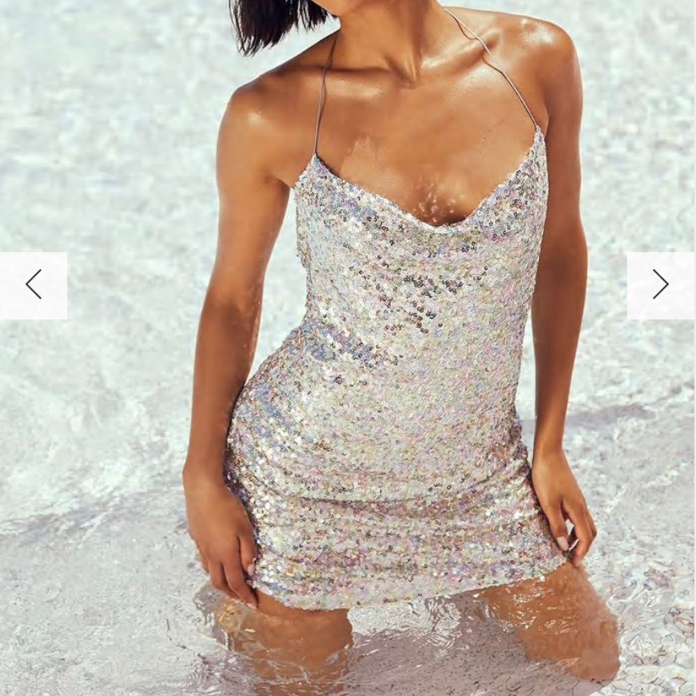 Silver Sequin Cowlneck Dress